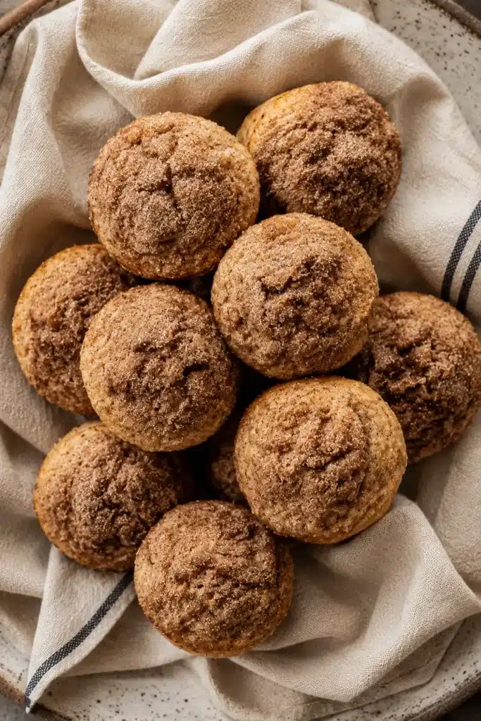 Cinnamon muffins on cloth with sugar topping