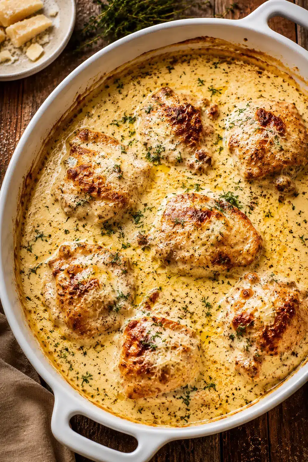 Creamy Oven Baked Chicken Thighs
