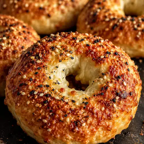 Fluffy Greek yogurt bagels with everything seasoning and golden crispy crust