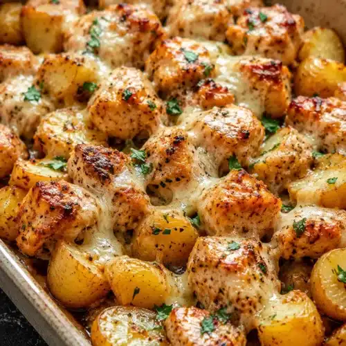 Garlic Parmesan Chicken and Potatoes with crispy chicken and roasted potatoes