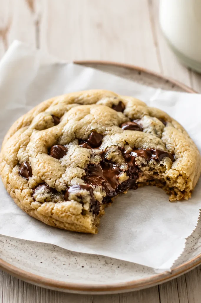 Soft chocolate chip cookies with gooey center and melted chocolate chips