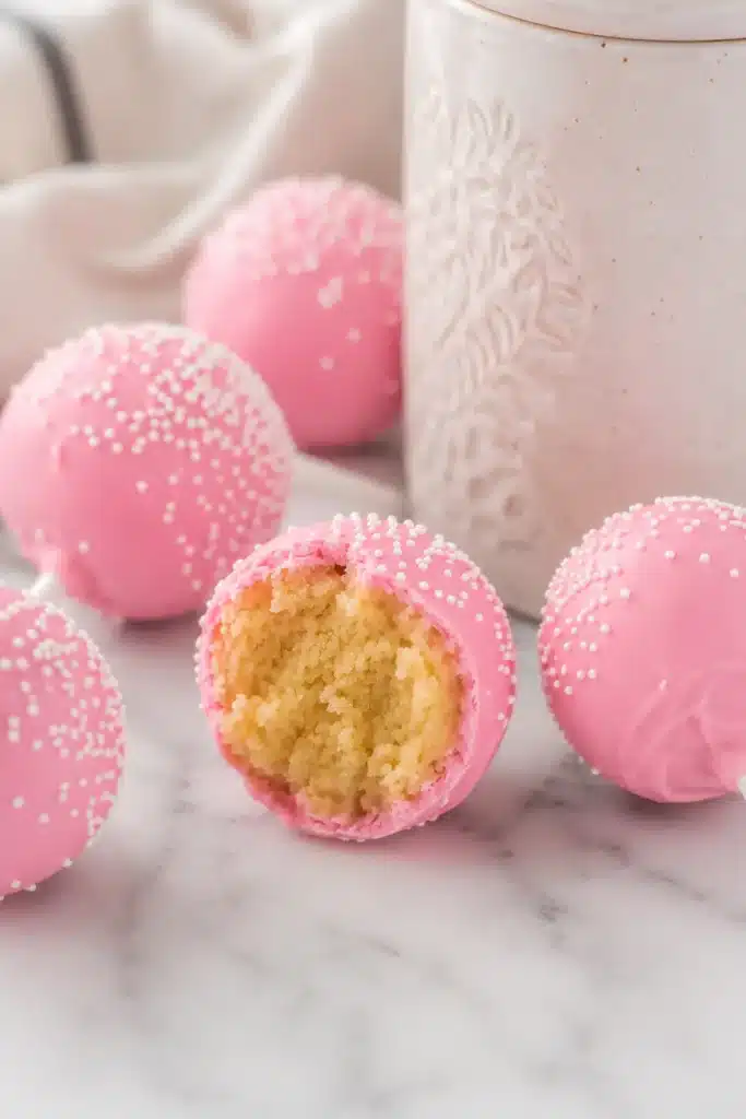 Starbucks Cake Pops with bite showing soft moist cake center