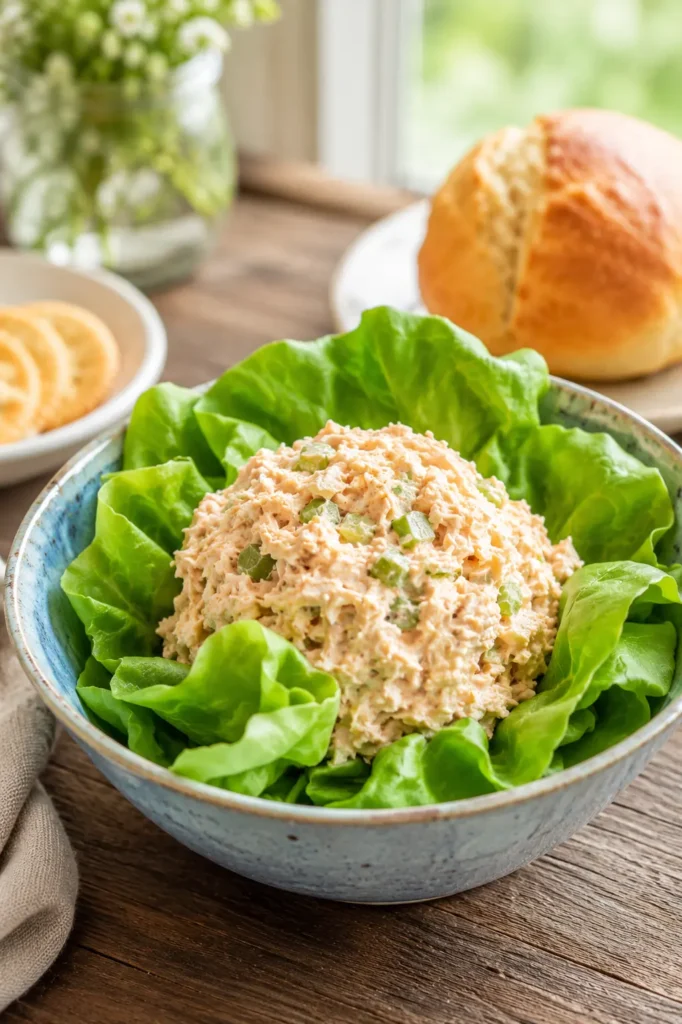 Chicken Salad Chick Buffalo Barclay copycat buffalo chicken salad served in fresh lettuce leaves