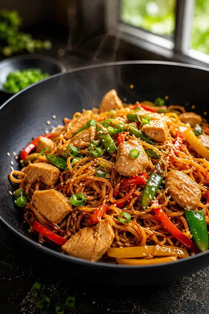 Delicious Chicken Lo Mein Recipe with tender chicken, vegetables, and glossy noodles